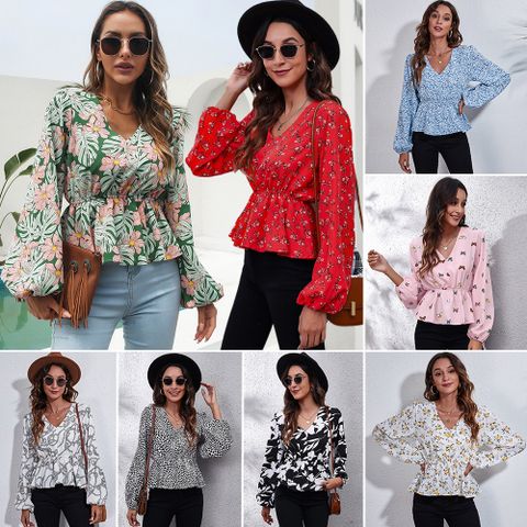 Women's Blouse Long Sleeve T-shirts Printing Simple Style Ditsy Floral