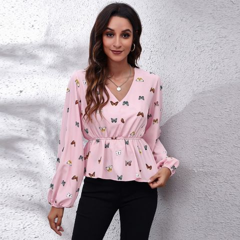Women's Blouse Long Sleeve T-shirts Printing Simple Style Ditsy Floral