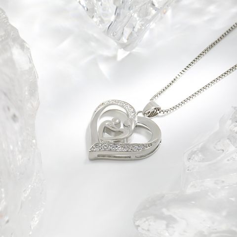 Mama Simple Style Human Heart Shape Copper Zircon Pendant Necklace In Bulk