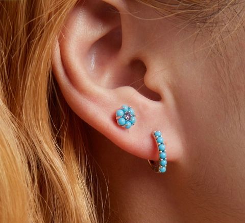 1 Pair Ethnic Style Flower Sterling Silver Inlay Turquoise Earrings