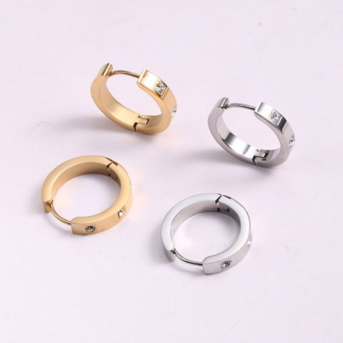 1 Pair Korean Style Solid Color Titanium Steel Inlay Artificial Gemstones Hoop Earrings