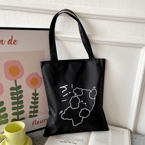 Women's Cute Basic Portrait Letter Little Bear Nylon Shopping Bags