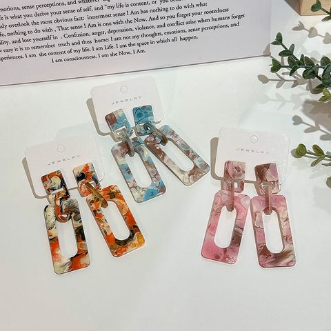 Simple Style Square Acetic Acid Sheets Printing Women's Drop Earrings
