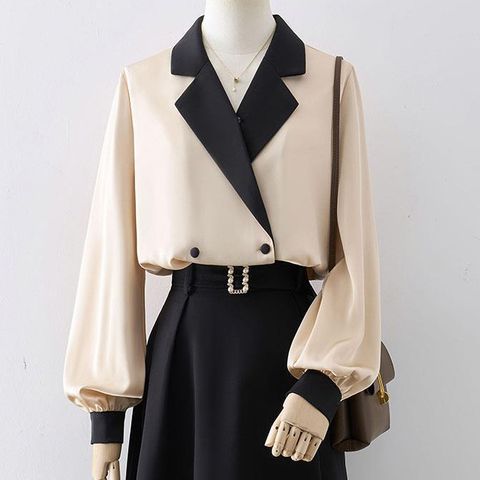 Women's Blouse Long Sleeve Blouses Elegant Vintage Style Color Block