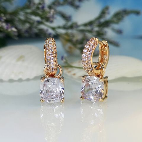 Shiny Square Metal Plating Inlay Zircon Gold Plated Silver Plated Women's Drop Earrings