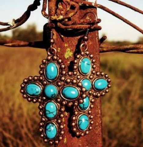 Simple Style Cross Alloy Inlay Turquoise Women's Drop Earrings