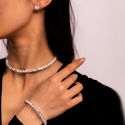 Elegant Round Imitation Diamond Inlay Women's Bracelets Earrings Necklace