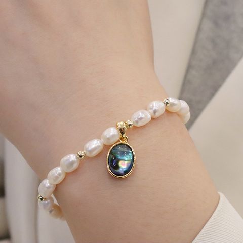 Wholesale Simple Style Oval Rose Freshwater Pearl Shell Bracelets