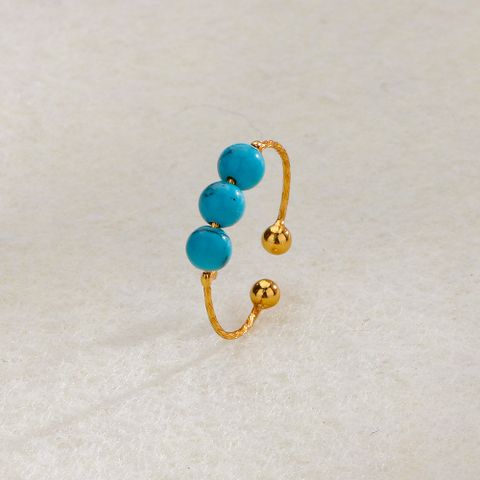 Retro Ball Turquoise Copper Beaded Open Ring 1 Piece