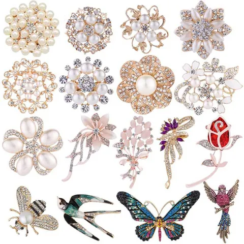 Elegant Flower Butterfly Bird Alloy Inlay Artificial Pearls Rhinestones Women's Brooches