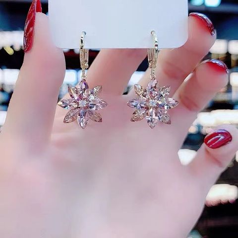 Simple Style Flower Alloy Inlay Glass Women's Drop Earrings