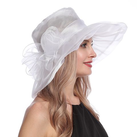 Women's Elegant Solid Color Flowers Wide Eaves Fedora Hat