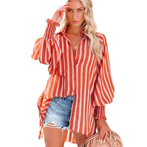 Women's Blouse Long Sleeve Blouses Printing Fashion Stripe Solid Color