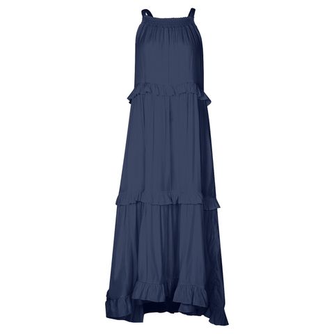 Women's Tiered Skirt Casual Boat Neck Patchwork Sleeveless Solid Color Maxi Long Dress Daily