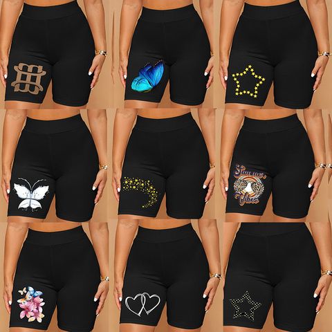 Women's Daily Sports Casual Sports Letter Star Heart Shape Shorts Printing Leggings