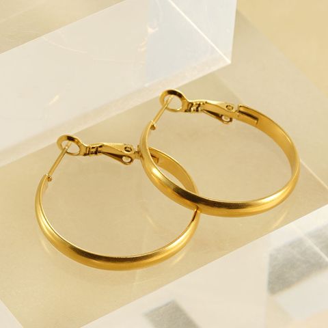 1 Pair Retro Simple Style Round Plating Stainless Steel Titanium Steel 18K Gold Plated Hoop Earrings