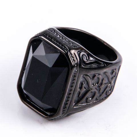 Hip-Hop Square Titanium Steel Inlay Glass 18K Gold Plated Men'S Rings