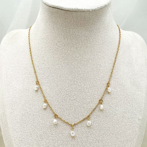 Süss Klassischer Stil Künstlerisch Runden Edelstahl 304 Perlen Überzug Perle 14 Karat Vergoldet Frau Halskette