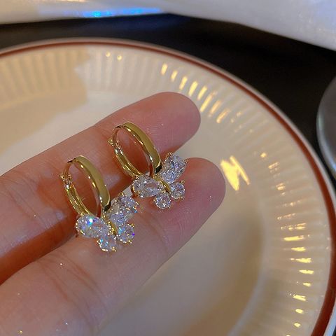 Fairy Style Elegant Butterfly Alloy Inlay Crystal Women's Drop Earrings