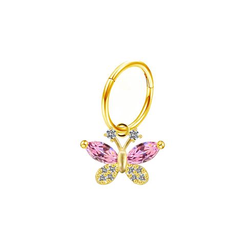 Retro Cross Letter Butterfly Stainless Steel Steel Copper Plating Hollow Out Inlay Zircon White Gold Plated Gold Plated Nose Ring