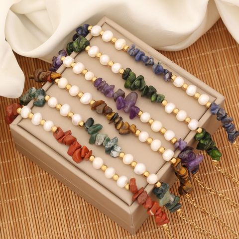 INS Style Commute Irregular Stainless Steel Imitation Pearl Natural Stone 18K Gold Plated Bracelets In Bulk
