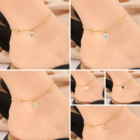 Elegant Simple Style Classic Style Heart Shape Eye Butterfly Stainless Steel Inlay Artificial Rhinestones 18K Gold Plated Women'S Anklet