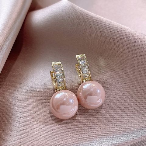 Vintage Style Sweet Round Alloy Inlay Rhinestones Pearl Women's Drop Earrings