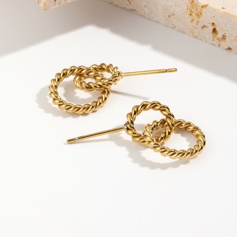 1 Pair Simple Style Round Twist Plating 304 Stainless Steel 14K Gold Plated Drop Earrings