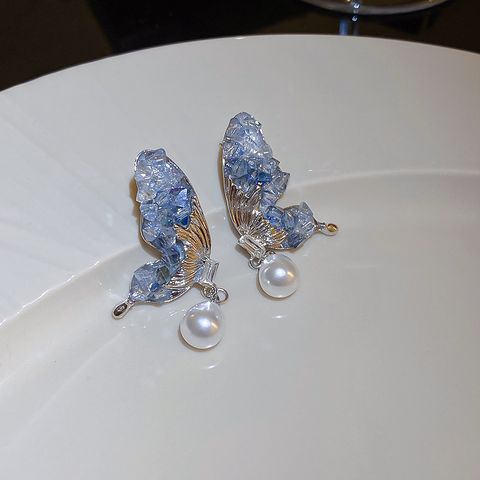 Elegant Butterfly Imitation Pearl Copper Inlay Crystal Women's Drop Earrings