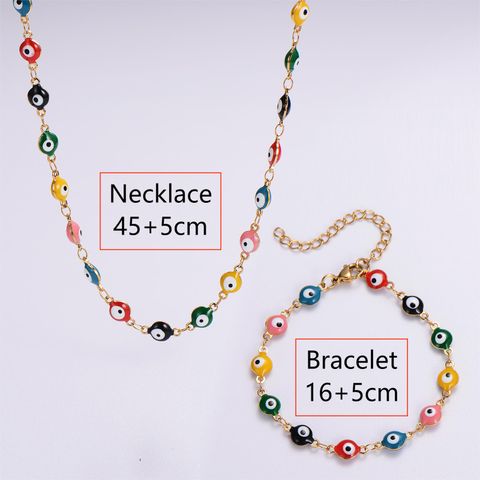 304 Stainless Steel 18K Gold Plated Classical Roman Style Epoxy Plating Devil'S Eye No Inlaid Bracelets Necklace