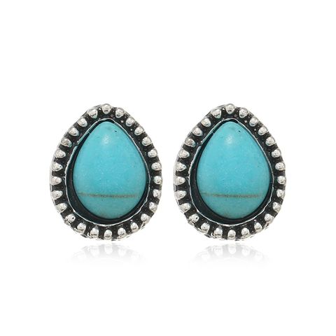 1 Pair Ethnic Style Water Droplets Alloy Inlay Turquoise Ear Studs