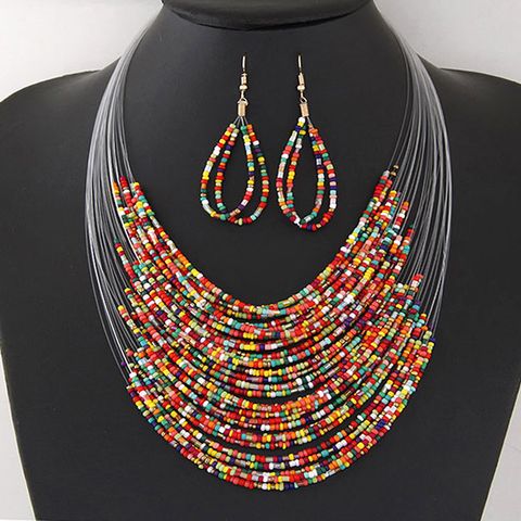 Bohemian Multicolor Water Droplets Seed Bead Wholesale Earrings Necklace