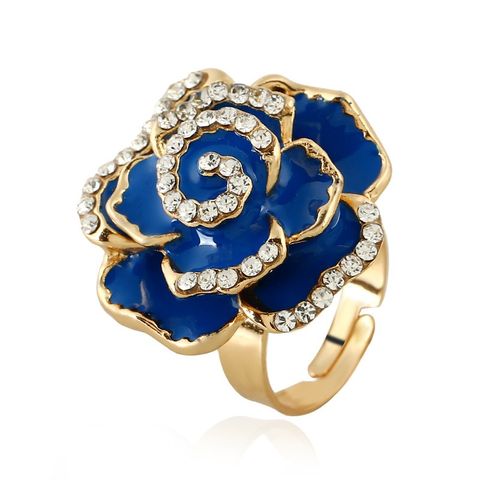 Classical Flower Alloy Inlay Artificial Diamond Women's Rings