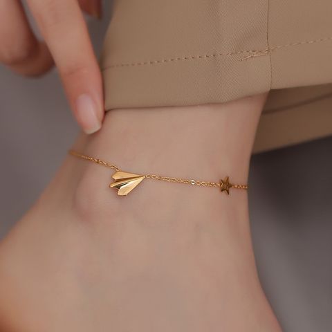 Sweet Simple Style Star Paper Airplane Titanium Steel Plating 18k Gold Plated Women's Anklet