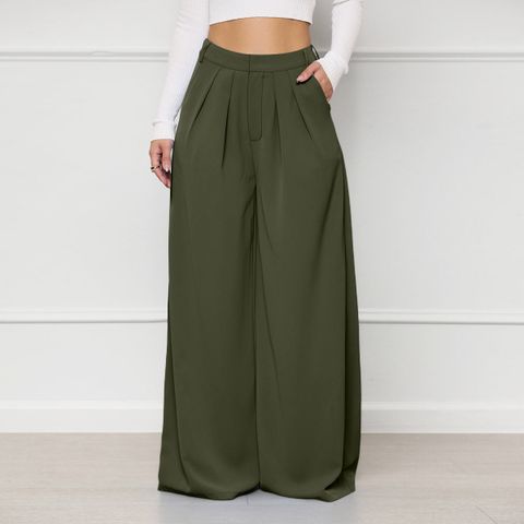 Women's Daily Casual Solid Color Full Length Button Wide Leg Pants