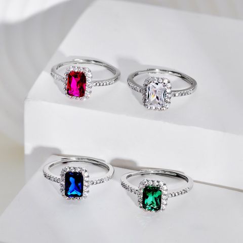 Modern Style Square Sterling Silver Plating Inlay Zircon Open Ring