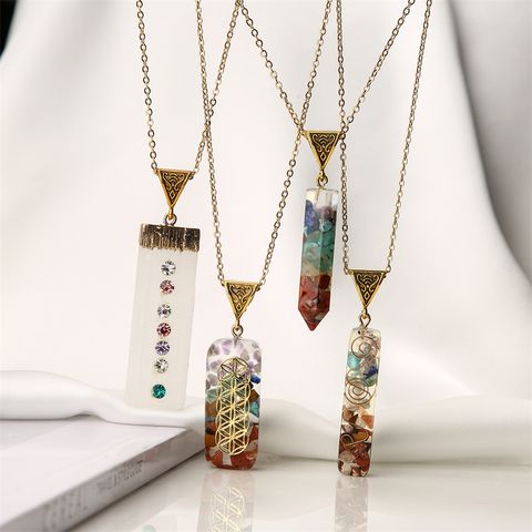 Wholesale Jewelry Ins Style Casual Multicolor Rectangle Stainless Steel Natural Stone Resin Pendant Necklace Long Necklace