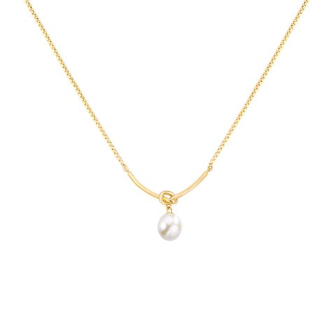 Simple Style Water Droplets Knot Sterling Silver Pearl Plating Freshwater Pearl Pendant Necklace