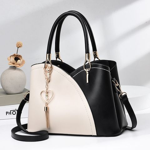 Women's Large Pu Leather Color Block Basic Streetwear Square Zipper Handbag Tote Bag Crossbody Bag