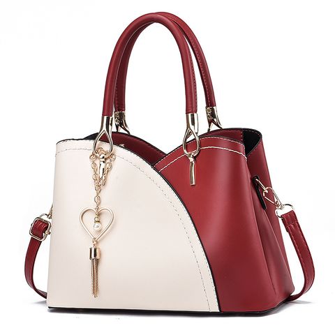 Women's Large Pu Leather Color Block Basic Streetwear Square Zipper Handbag Tote Bag Crossbody Bag