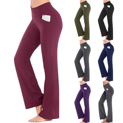 Women's Casual Fitness Sports Solid Color Twilled Satin Active Bottoms Flared Pants