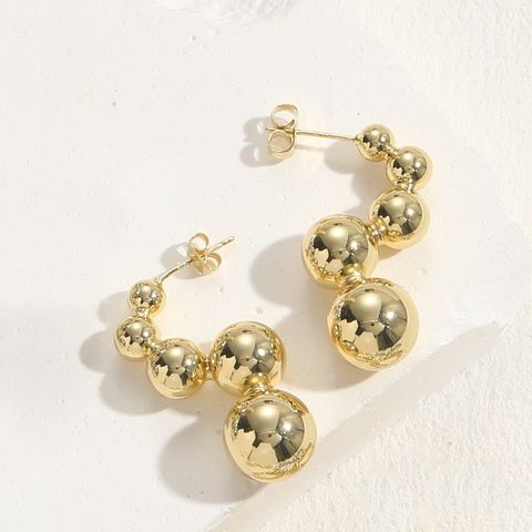 1 Pair Elegant Luxurious Classic Style Ball Plating Copper 14k Gold Plated Hoop Earrings