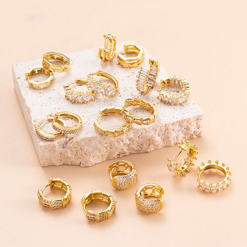 1 Pair Korean Style Round Copper Plating Inlay Zircon 18k Gold Plated Hoop Earrings Earrings