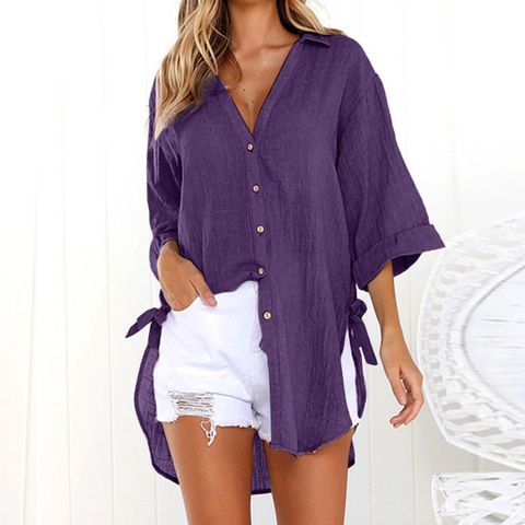 Women's Cardigan Blouse 3/4 Length Sleeve Blouses Button Casual Vacation Tropical Solid Color