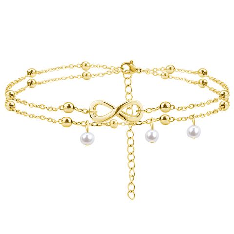 Ins Style Infinity Imitation Pearl Titanium Steel Women's Anklet