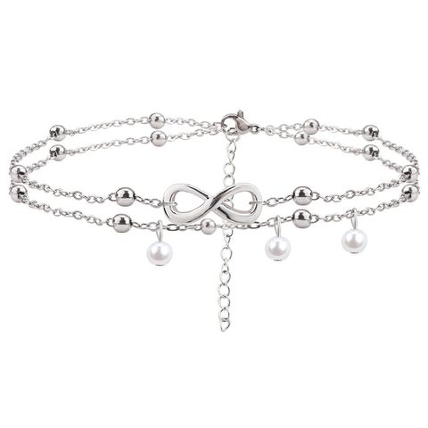 Ins Style Infinity Imitation Pearl Titanium Steel Women's Anklet