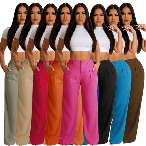 Women's Daily Formal Solid Color Full Length Patchwork Casual Pants