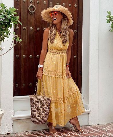 Women's Regular Dress British Style V Neck Patchwork Sleeveless Solid Color Midi Dress Daily