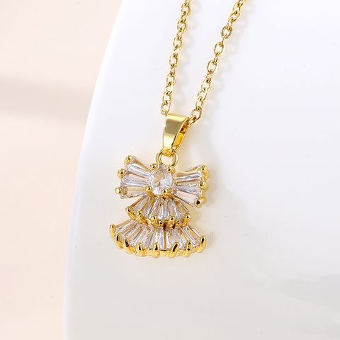 Stainless Steel Brass Shiny Plating Inlay Angel Wings Angel Zircon Pendant Necklace