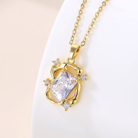 Stainless Steel Brass Fashion Plating Inlay Rectangle Zircon Pendant Necklace